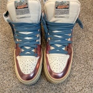 Women’s Off-White High-Top Sneakers with Blue Laces